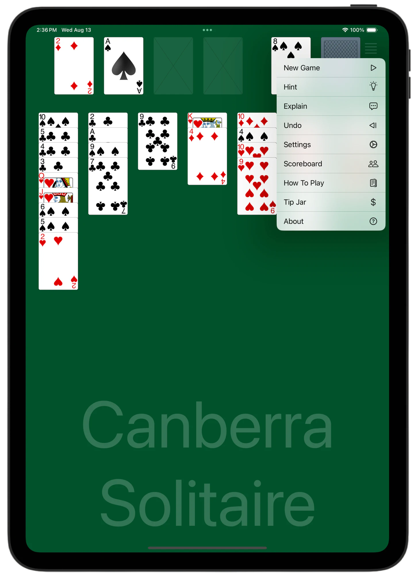 Australian Patience — Menu