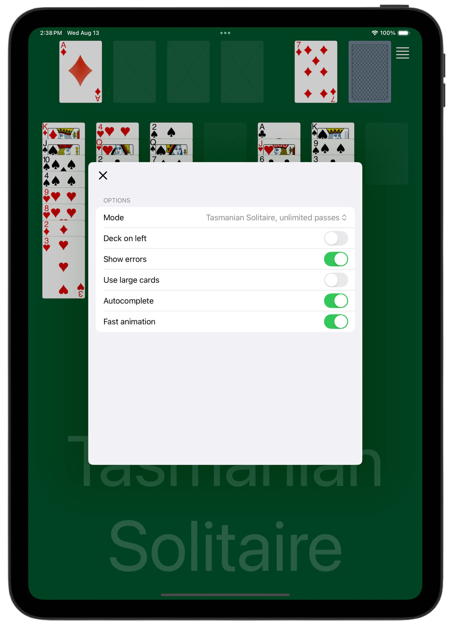 Australian Patience — Settings