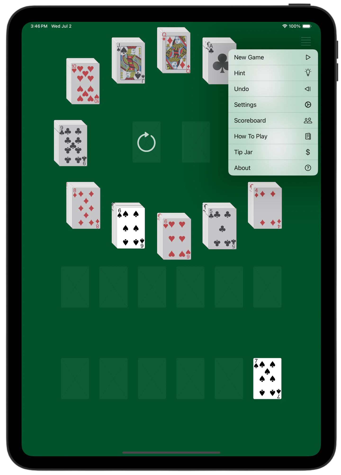 Big Ben Solitaire — Menu