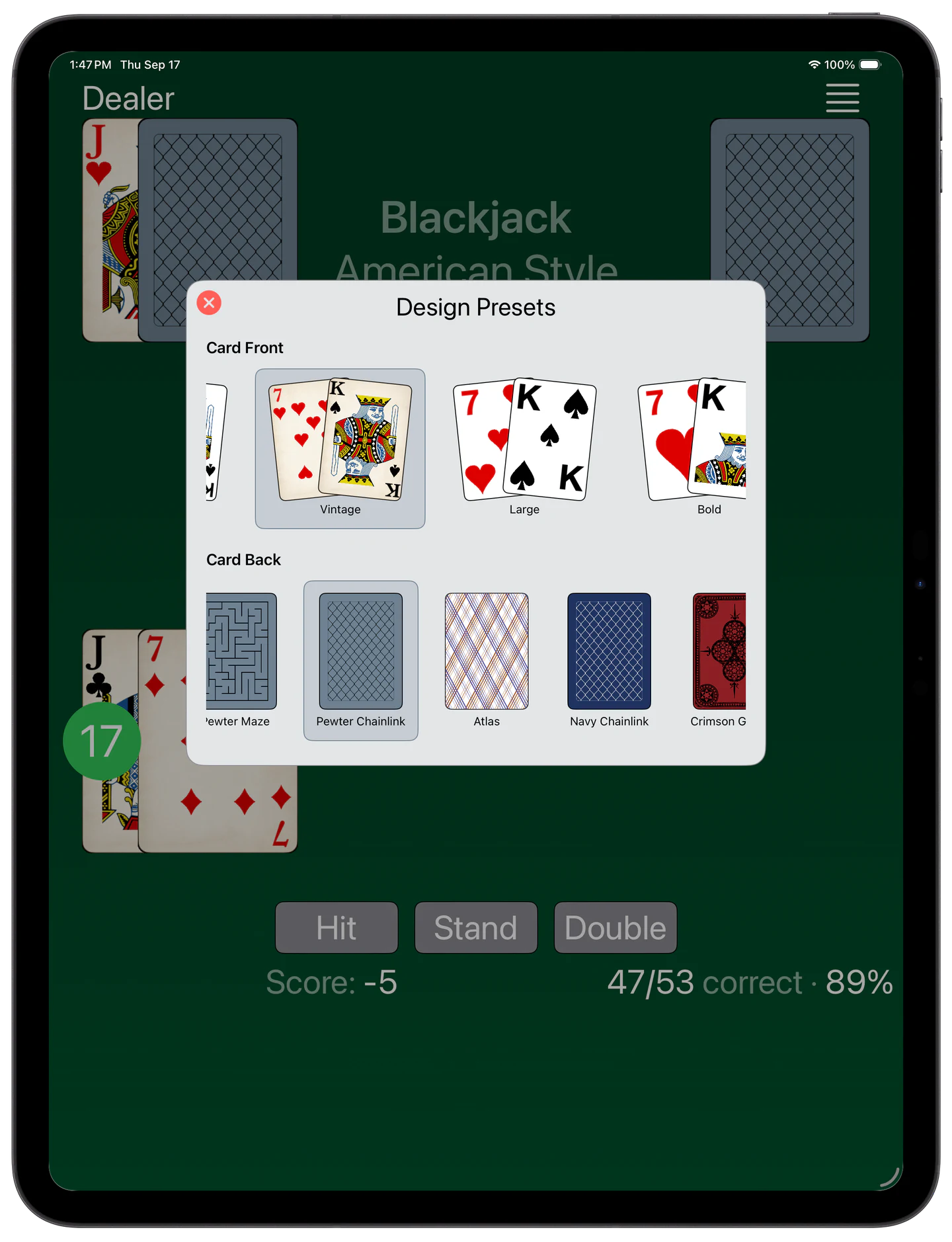 Blackjack Trainer — Presets