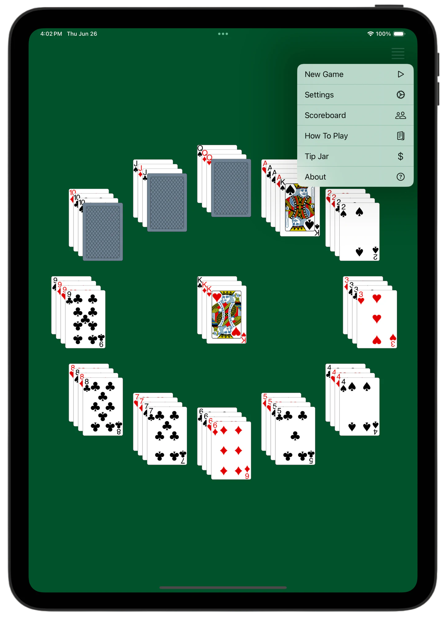 Clock Solitaire — Menu
