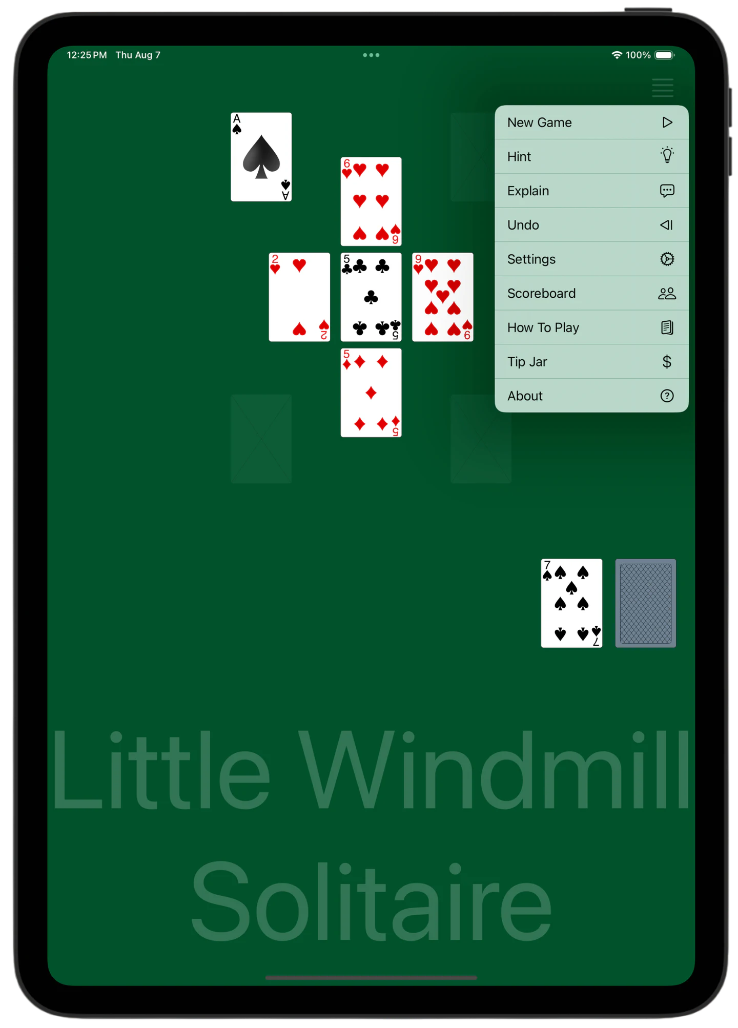 Four Seasons Solitaire — Menu
