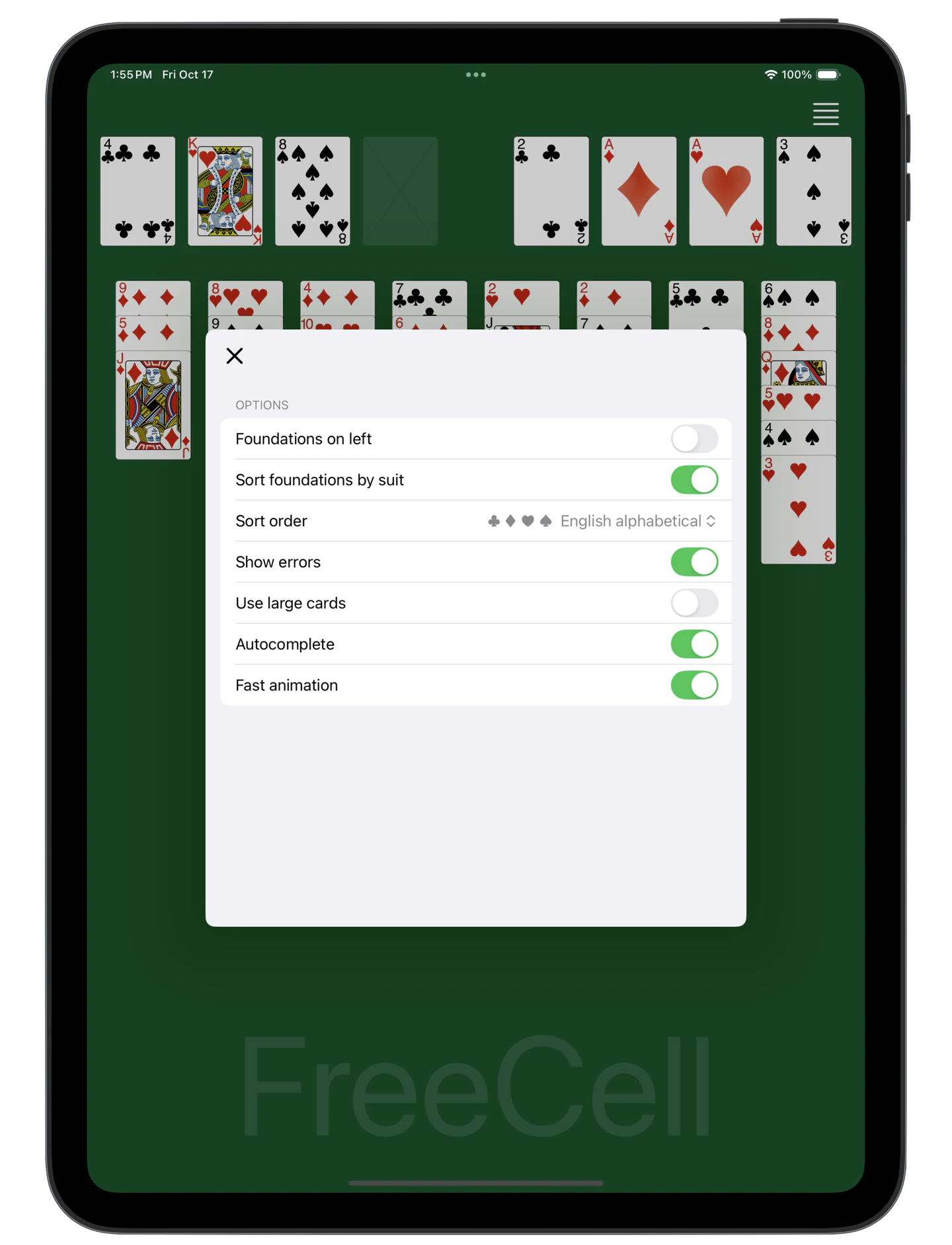 FreeCell — Settings