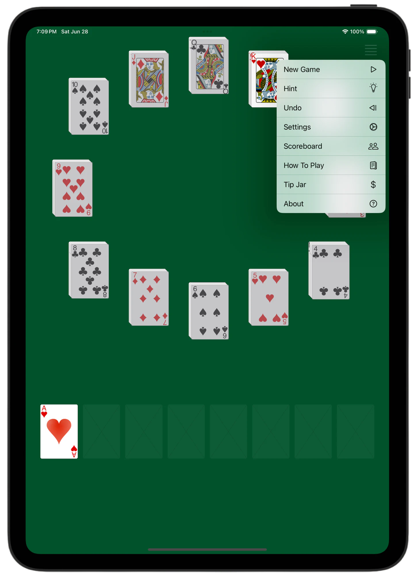 Grandfather's Clock Solitaire — Menu