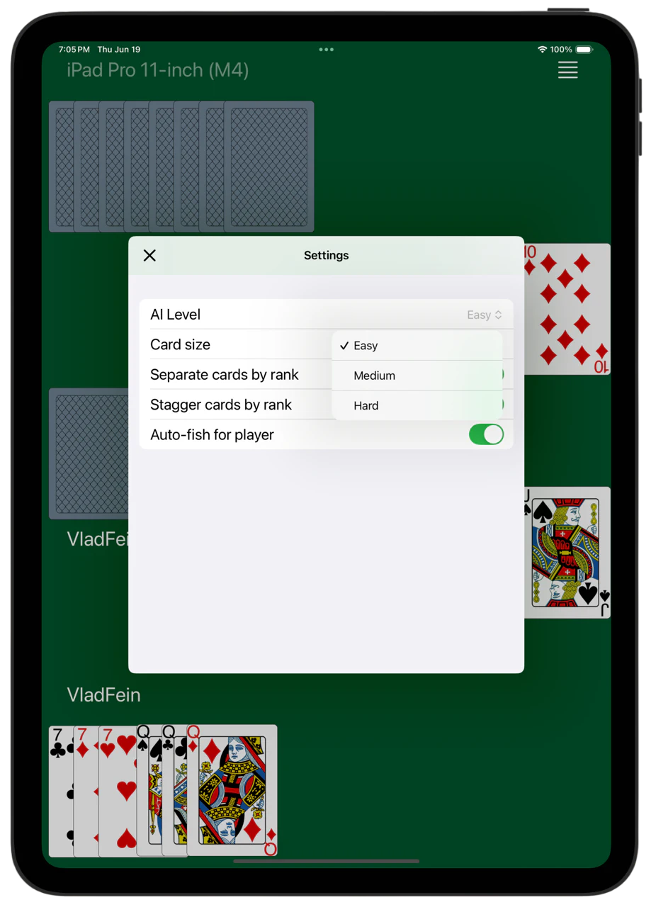 Go Fish — Settings