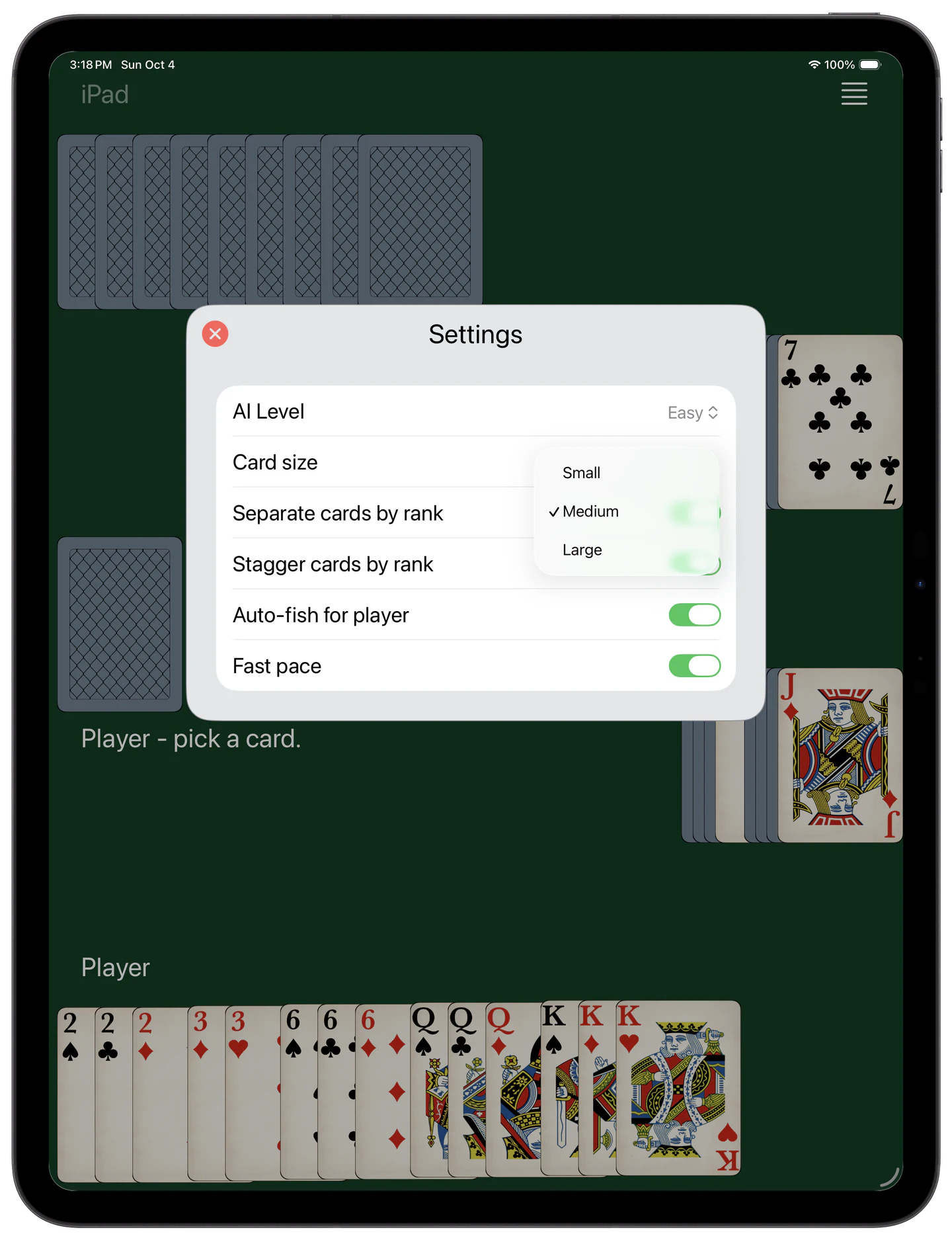 Go Fish — Settings