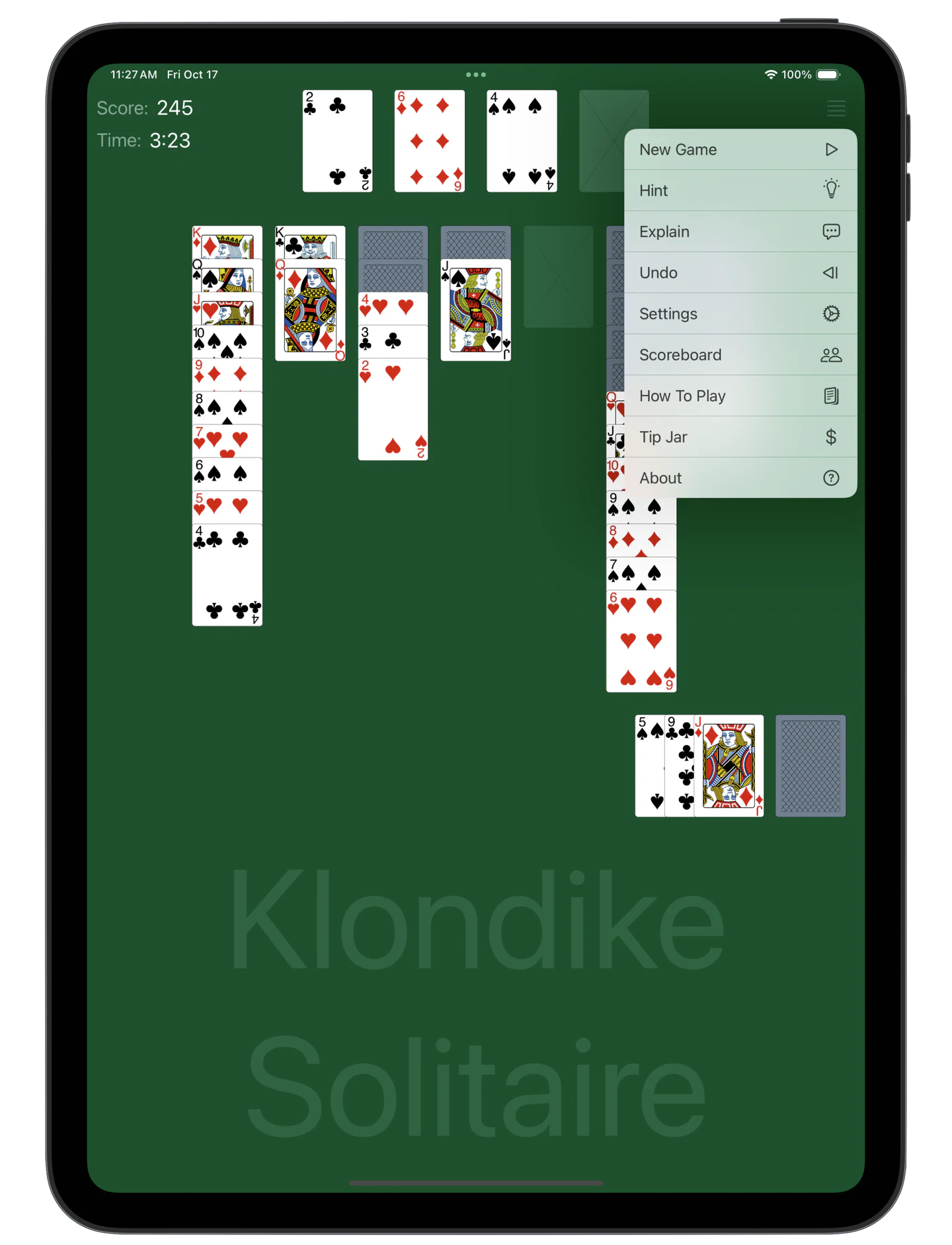 Klondike Solitaire — Menu
