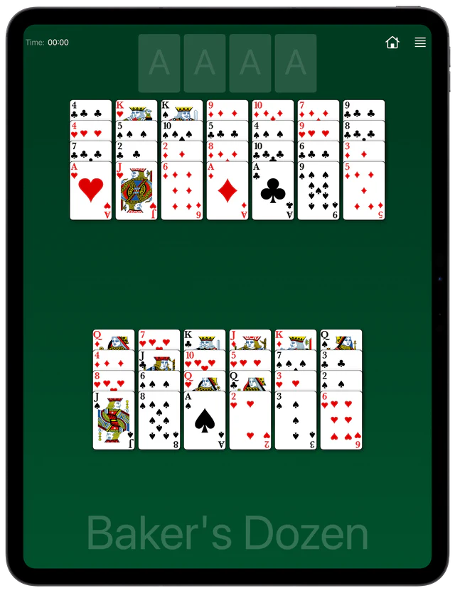 Baker's Dozen Solitaire board layout