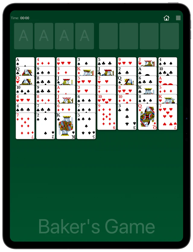 Baker's Game Solitaire board layout