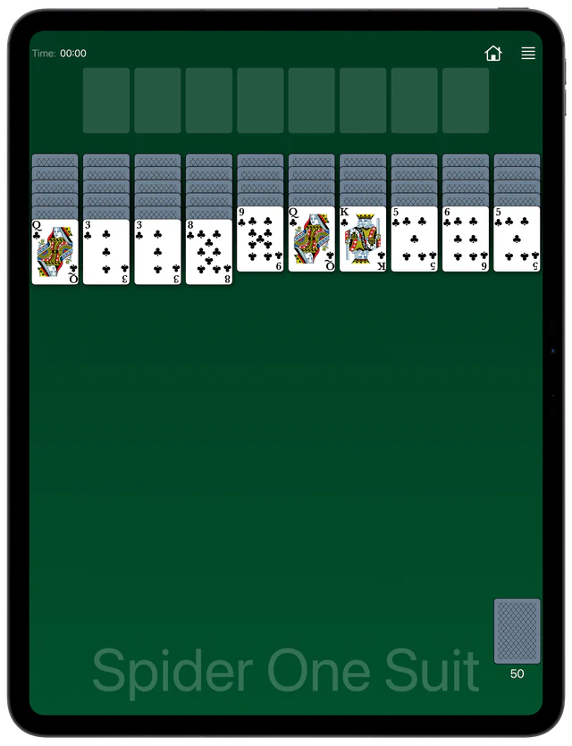 Spider One Suit Solitaire board layout