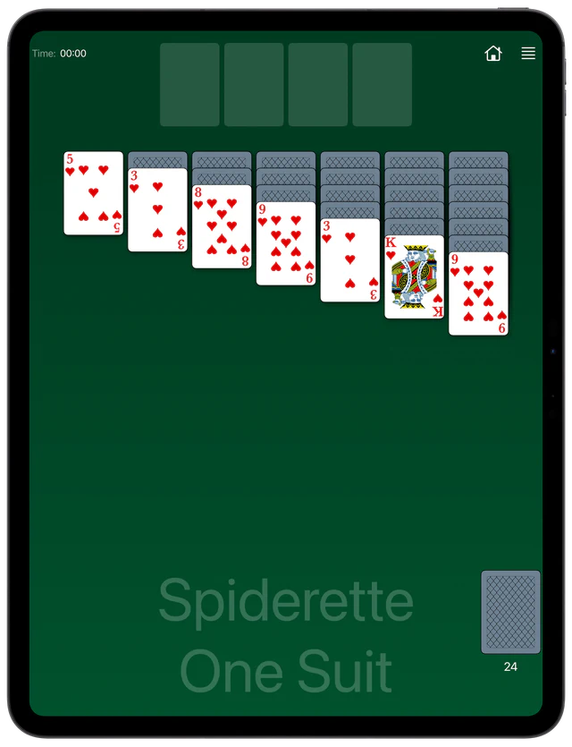 Spiderette One Suit Solitaire board layout
