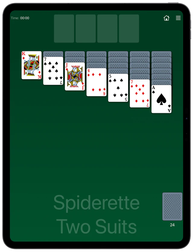 Spiderette Two Suits Solitaire board layout